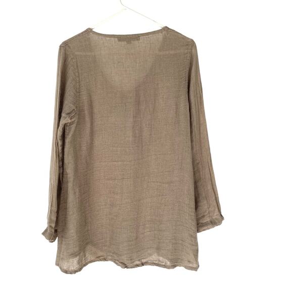 Flax Brown Linen Cotton Button Down Tunic Top Blouse size P Small - Picture 4 of 7